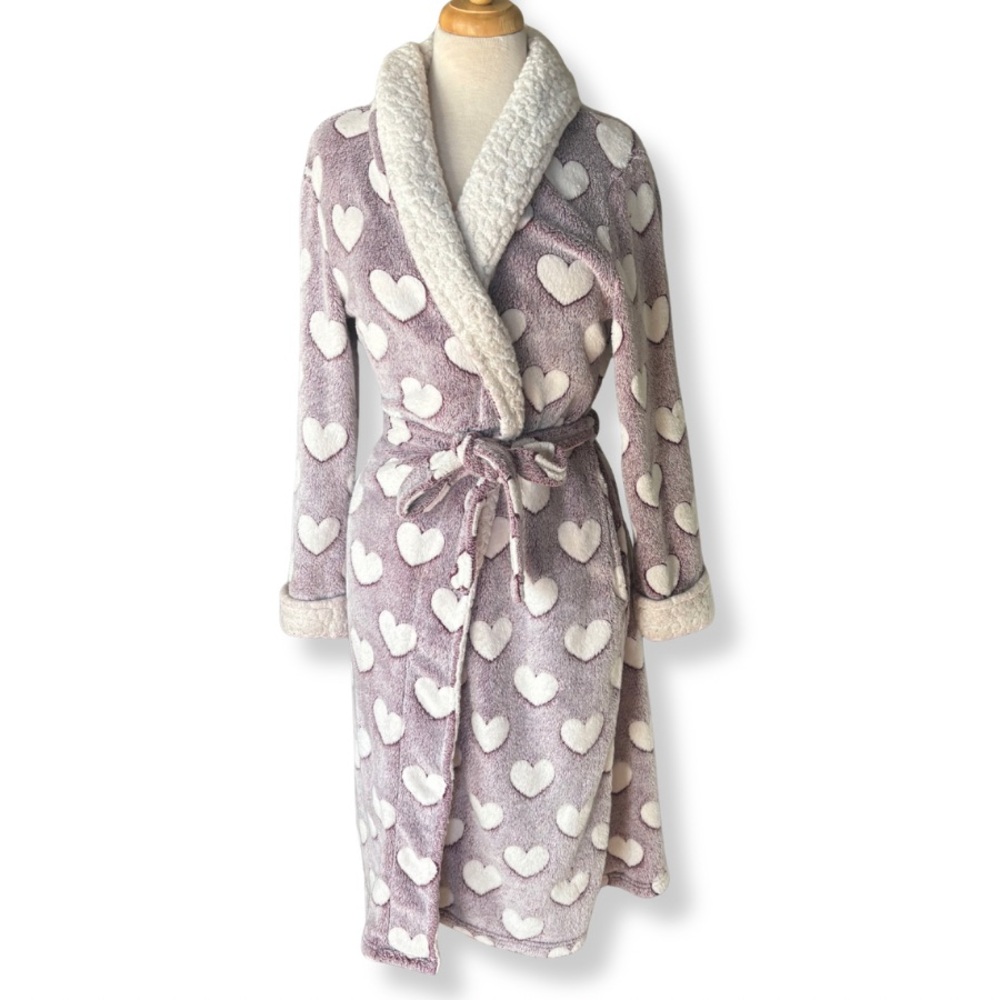 💜 Secret Treasures Plush Heart Robe | Cozy Soft Tie Waist | Size S/CH (4–6)